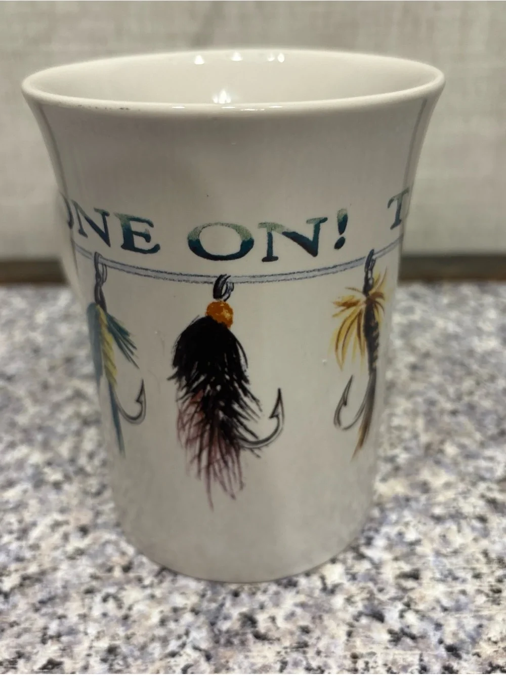 Tie One On! Fly Fishing Mug Pfalzgraff Designer Collection Coffee Cup 12 oz Gift